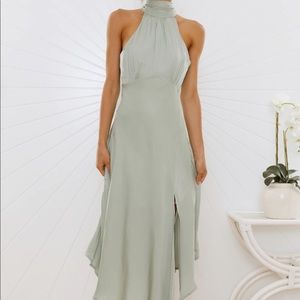 Hello Molly No Tears Here Sage Halter Maxi Dress